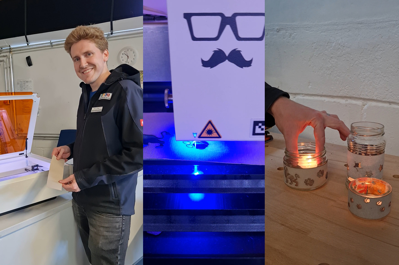 Bildercollage zur Windlichtgestaltung mit Laser